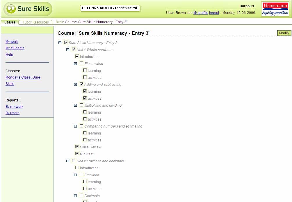 Or you can select different sections of the course to create an Individualised Learning Plan.