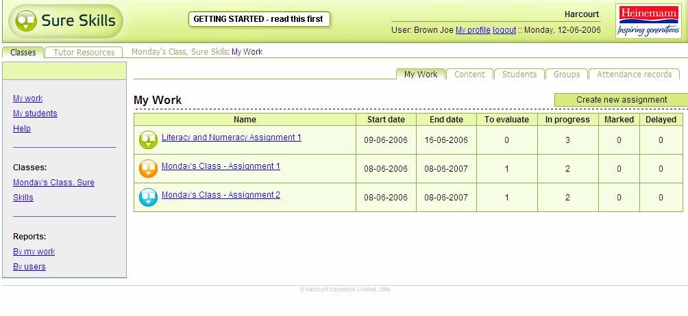 10. Marking Assignments Under Classes, if you click on the name of the class, you will automatically see the My Work page for that class.