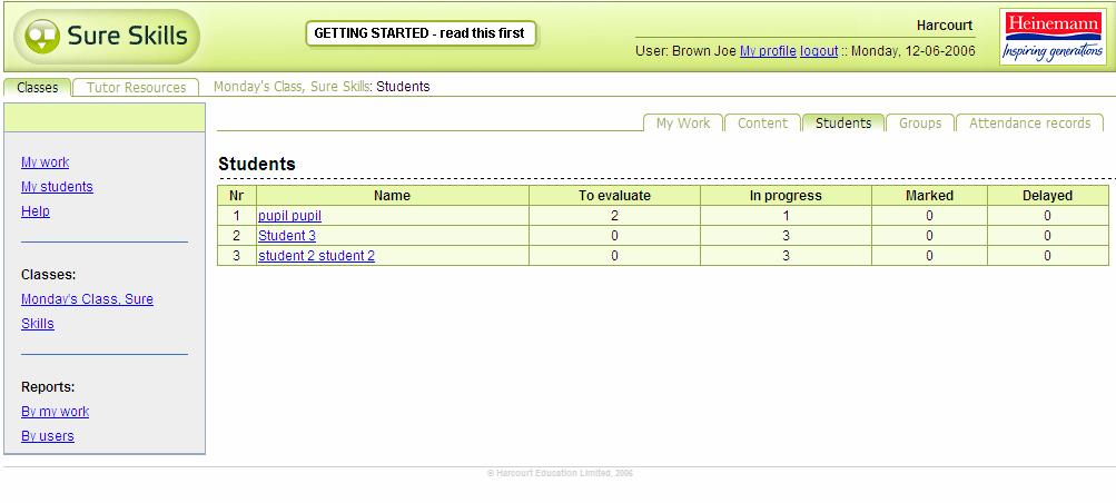 11. Other Information about your Students If you click on the Class name on the Classes menu, you can access the Students sub-tab.