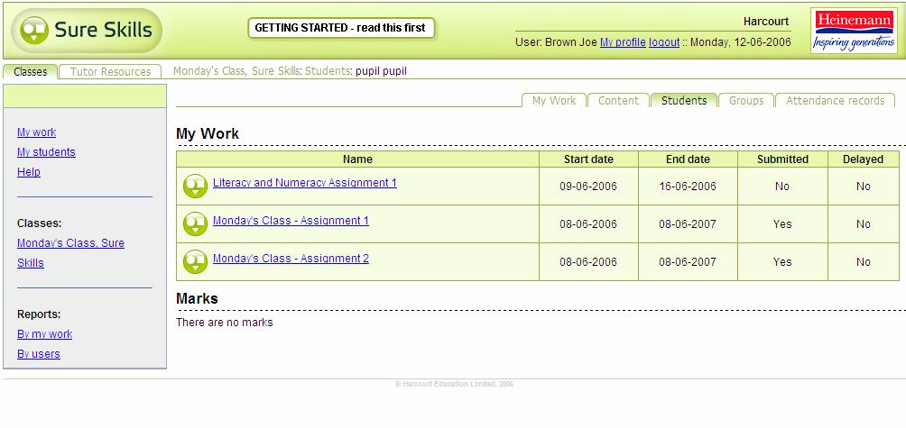 Figure 11: Learner/student information If you click on the Learner s name, you can see more details about the assignments that