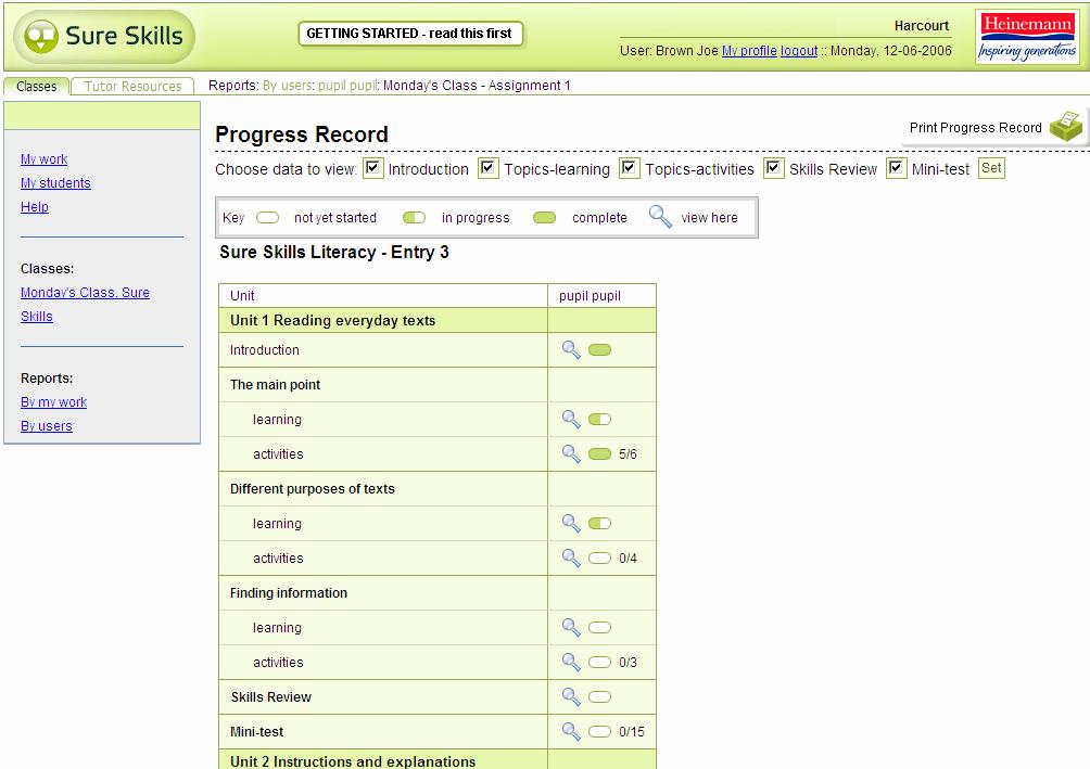 This will take you to a screen showing that Learner s progress