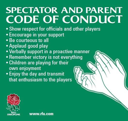 Both the staff and boys always enjoy spectators at events but please may we ask that, especially during rugby games, you respect the RFU rules of conduct as stated above.