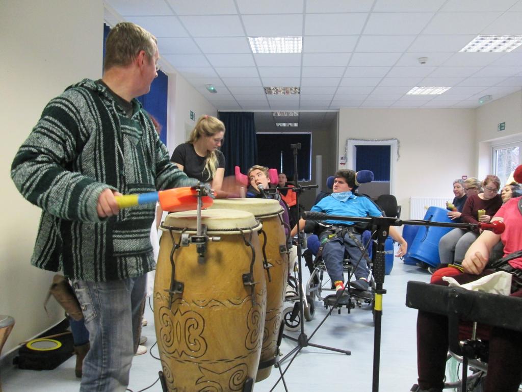 Mytchett Drumming Workshop Musician Paul Midgeley from the educational group Drum Runners held a workshop at the Mytchett Day Service to explore different drums, rhythms and sounds.