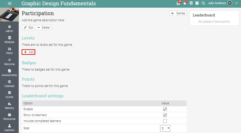 assessments. They can also advance through levels and see leaderboards with rankings.