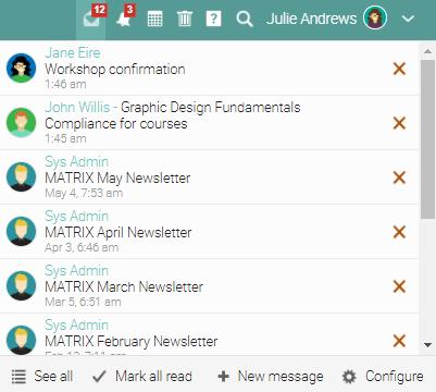 Communicating with learners You can communicate with your learners and other users through our private messaging system. To see your inbox, click on the message icon in the top right bar.