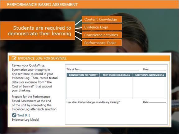 Performance-Based Assessment After Independent Learning, students are required to demonstrate their learning using their content knowledge, notes from their Evidence Logs, completed activities, and