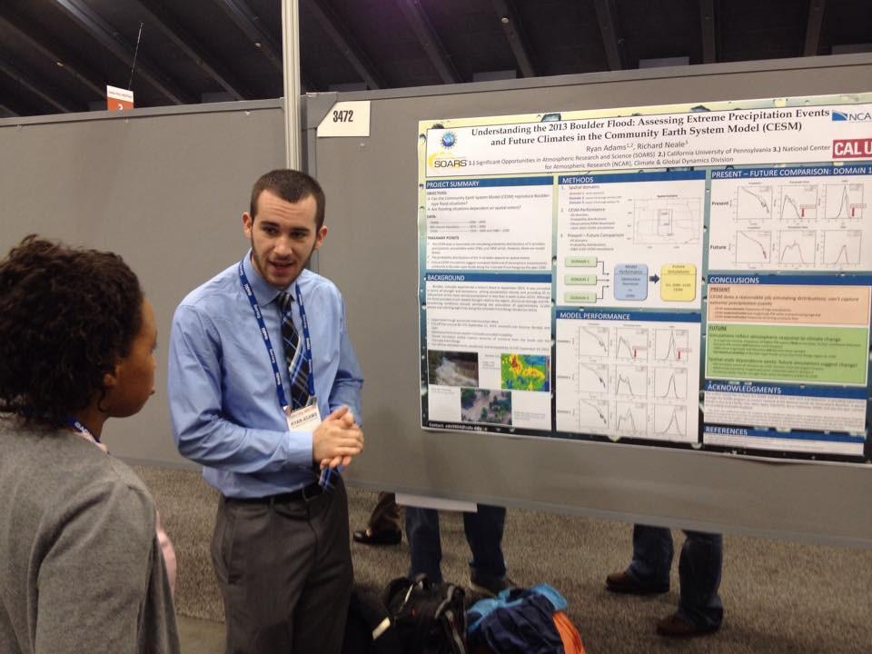 Ryan also participated in SOARS, prestigious program in Boulder CO, summer 14 for meteorology science majors. Ryan took advantage of presentations at conferences throughout his education at CU.