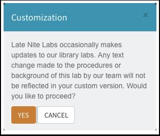 Click Customize Click Yes to confirm you would like to customize the lab.