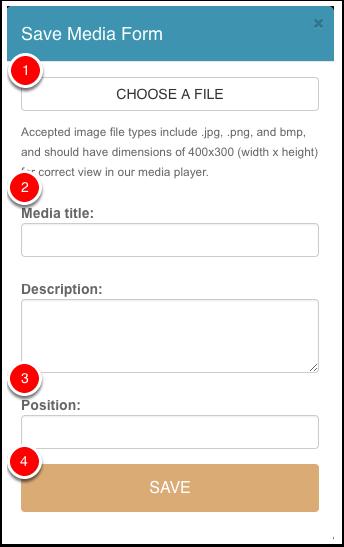 Save Media 1. Choose a file to upload. 2. Give your media a title and description (if desired). 3.