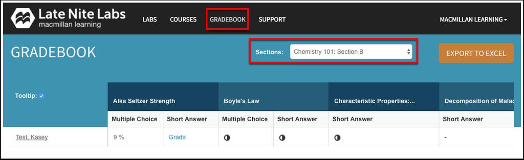 How do I filter the Gradebook? Filter by Section Select a section from the Sections drop-down menu.