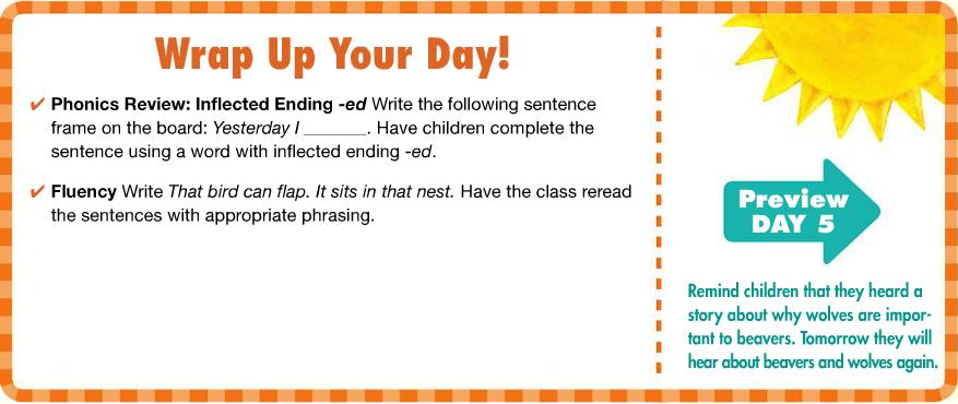 Wrap up Day 4 by reviewing the skills taught today and preview Day 5 by reminding students what