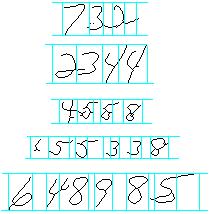 Figure 4: A series of processing results of heuristic rule-based hybrid approach. Figure 5: Character segmentation of unconstrained handwritten numerals C.