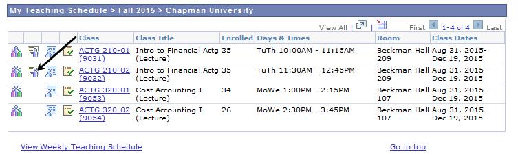 6. Clicking on the Grade Roster icon next to a class in your schedule will open that