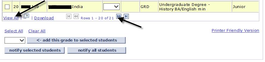 9. This is a view of the roster and location of the Roster Grade menu. 10. There are several links and buttons for assigning grades at the bottom of the screen.
