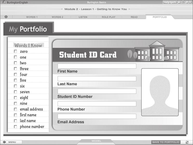Screen 5: Portfolio Exercise Tab: Students click here to answer comprehension
