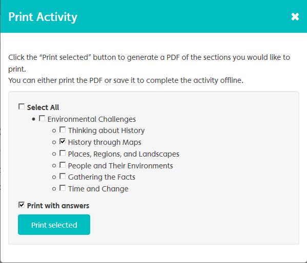 You can print the PDF or save it to your computer. You also have the option to print the activity with answers to create an answer key.
