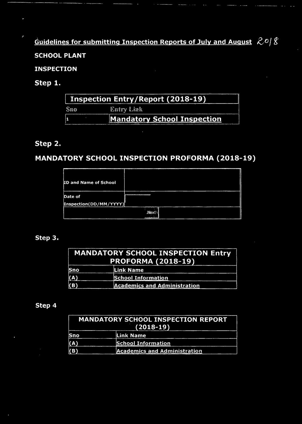 MANDATORY SCHOOL INSPECTION PROFORMA (2018-19) 10 and Name of School Date of Inspection(DDjMMjYYYY) :-,~.'1 ~N x~r' -.~ Step 3.