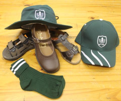 JUNIOR PRIMARY: Boys Bottle Green School Golf Shirt Khaki Shorts Long Khaki Socks Brown Velcro