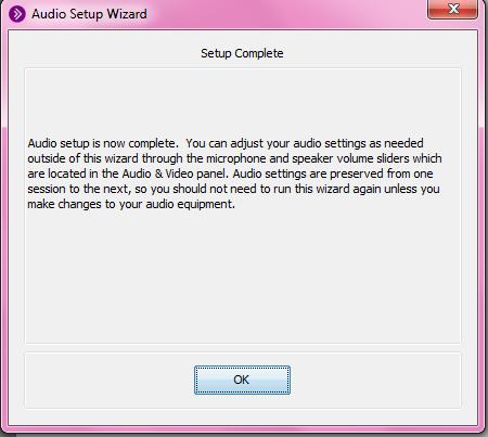 Your audio setup is now complete. Click OK to exit setup and return to your Blackboard Collaborate session.