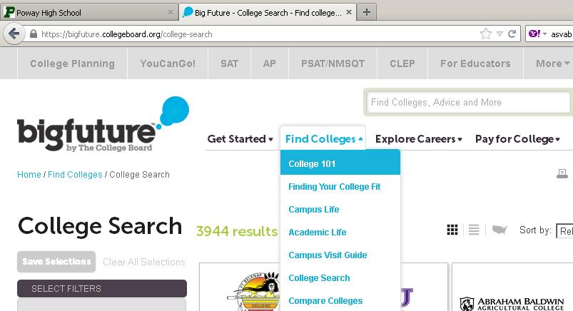 Find Colleges Tab