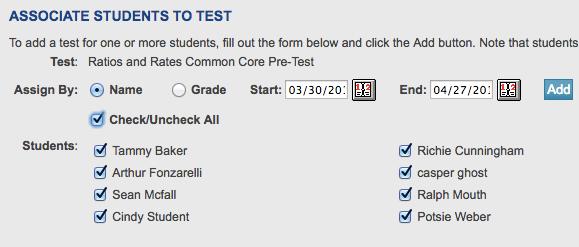 Associate students to module post-test (cont d) 6) Select the students who will take the