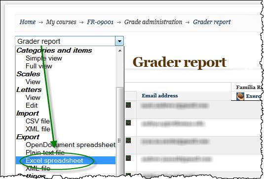 Page 7 of 13 Cinéphile From the Choose an action dropdown menu in the top-left corner of the gradebook, choose Excel spreadsheet under the Export header.