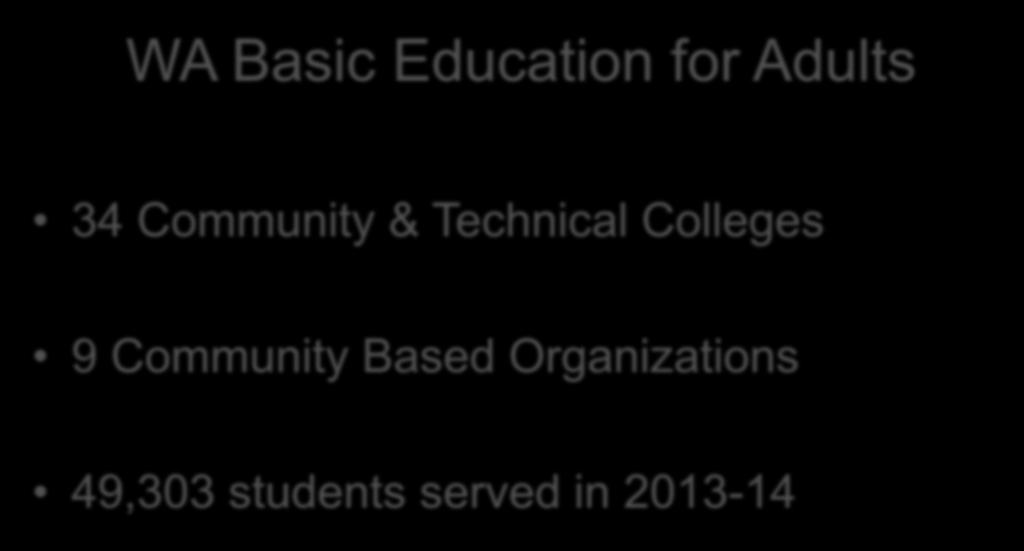 WA Basic Education for Adults 34 Community & Technical Colleges 9