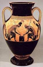 not for display; the trophies won at games are the exception. Most surviving pottery consists of drinking vessels Painted funeral urns have also been found.
