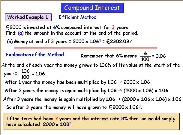 Compound interest: Key facts Remember that the amount is decreasing in