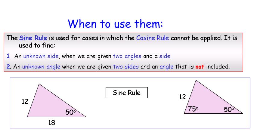 Sine and Cosine rules These are