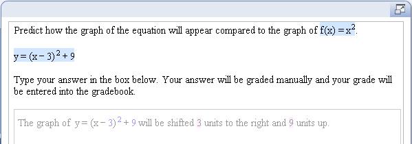 sample answer are consistent with the values in the equation. Preview the question and practice entering the correct answer.