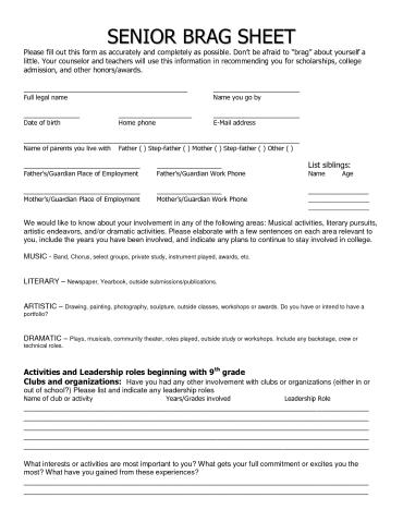 Counselor or school form if required.