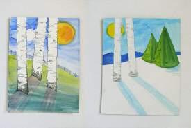 Each painting lesson begins with a sketchbook activity that develops drawing skills, as well as an understanding of composition and landscape. These skills will be applied to a finished painting.