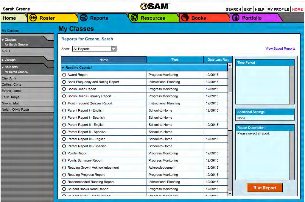 The Reports Index The Reports Index lists the available reports for a SmartBar selection.