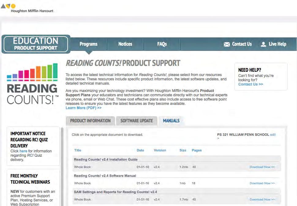 Technical Support For questions or other support needs, visit the Reading Counts! Product Support website at hmhco.com/rc/productsupport.