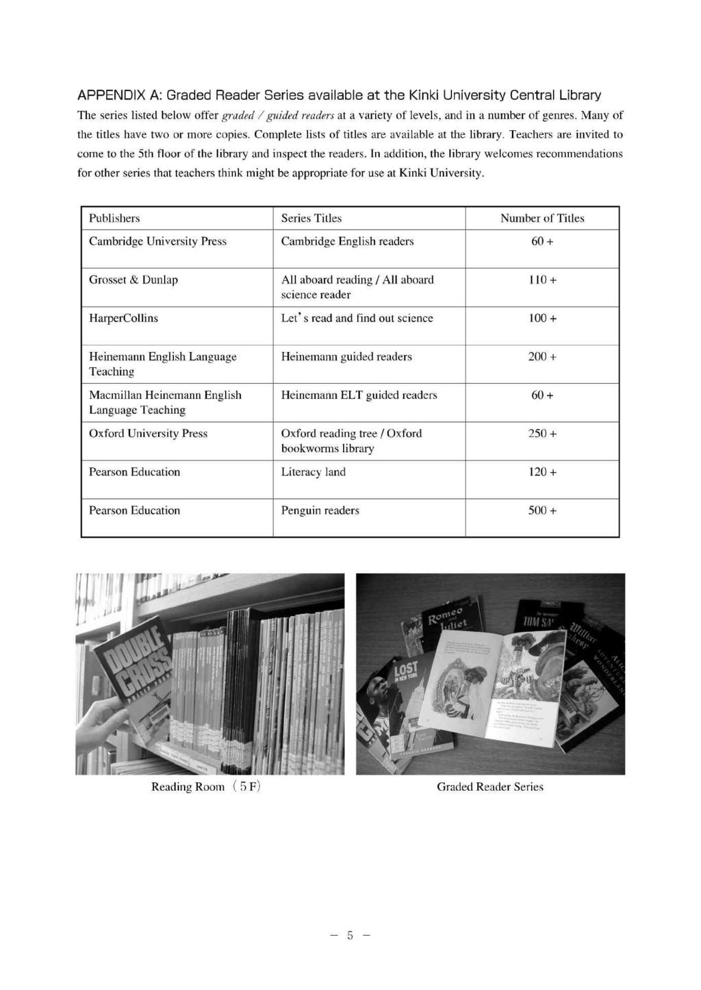 APPENDIX A: Graded Reader Series available at the Kinki University Central Library The series listed below offer graded / guided readers at a variety of levels, and in a number of genres.
