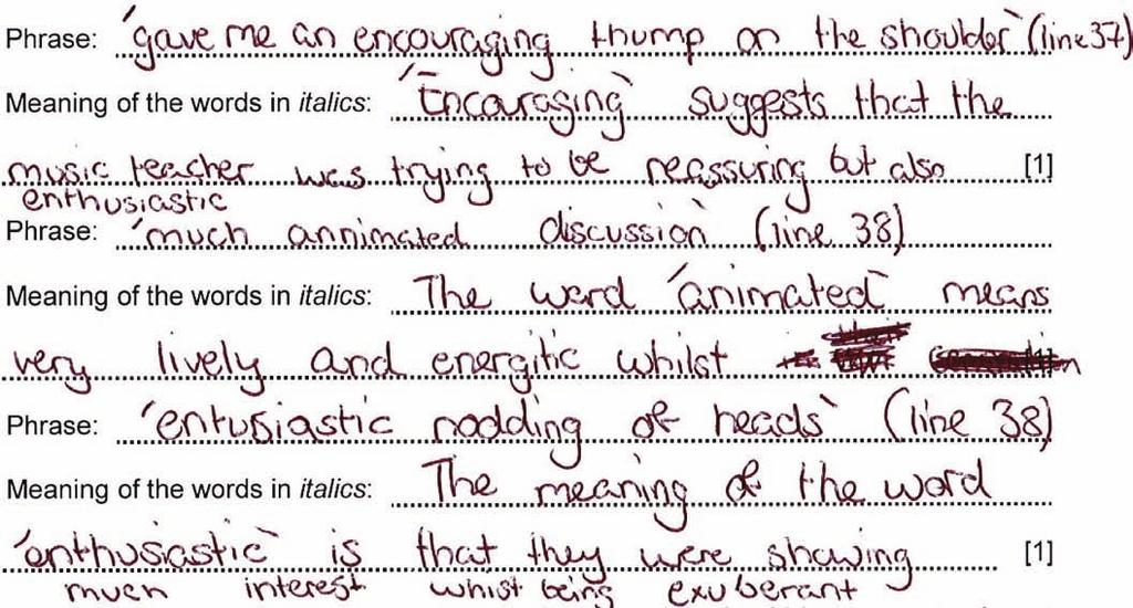 Paper 1 Question 1(f) Examiner comment This answer does not directly relate to the question which asks why the writer was surprised at the football team s playing in Ghanzi.