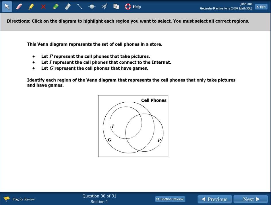 Which answer did you choose? You should have selected only the portion of the diagram that represents the intersection of circles G and P excluding the intersection of circles P and I.