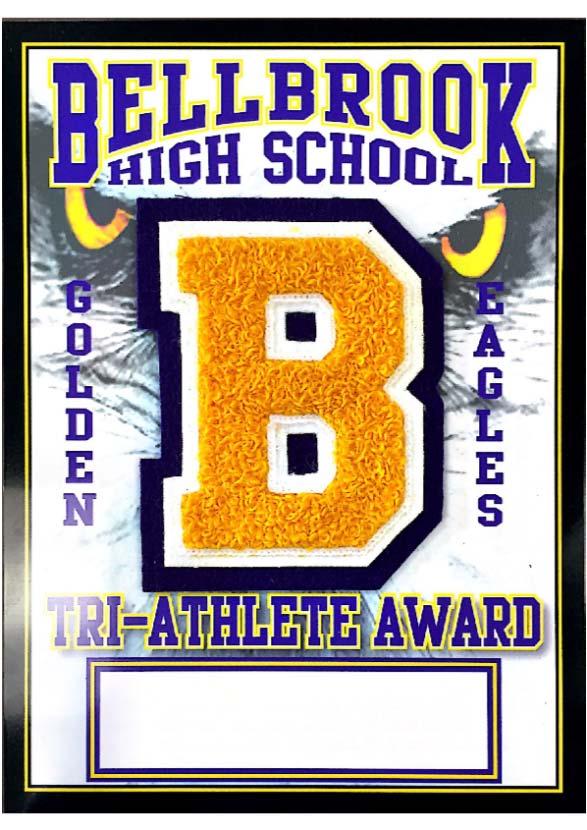 Bellbrook High School Tri Athlete Award Plate engraving per award: ATHLETE NAME Fall Sport