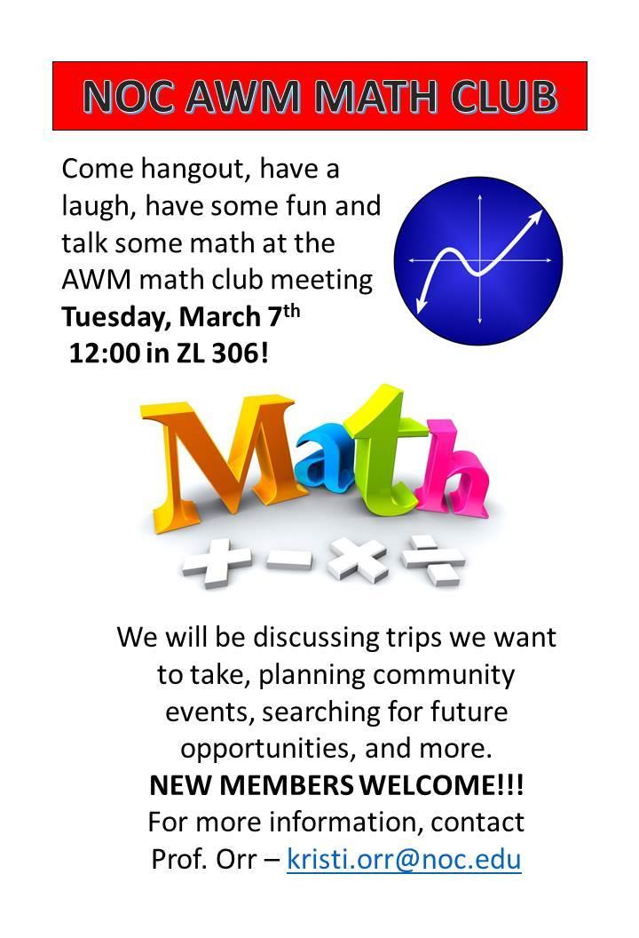 NOC AWM Math Club meeting set for March 7 (Enid) Laser Tag set for March 6 at NOC Enid NOC Mackie Planetarium shows will be presented Fridays during Lent The