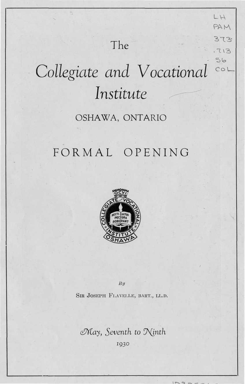 The Collegiate and Vocational Institute OSHAWA, ONTARIO FORMAL