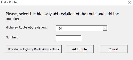 the Add a Route button, a new window will open with two required fields: