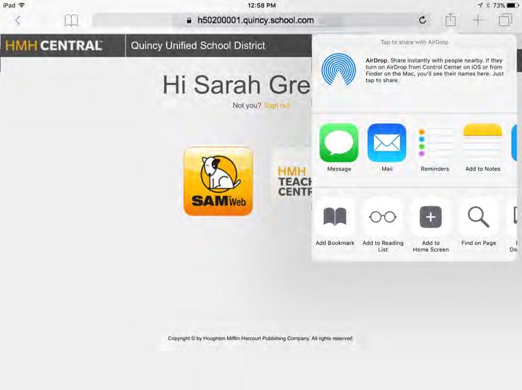 Bookmark HMH Teacher Central on the ipad Home Screen for ease of use.
