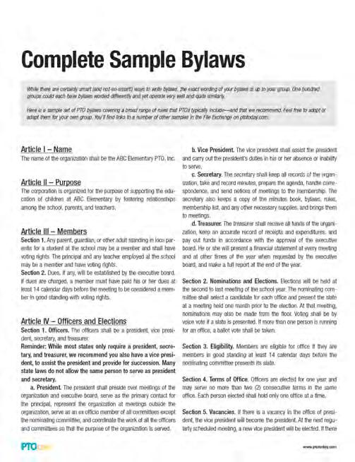 Do You Know Where Your Bylaws Are? Resource: Sample Bylaws You ll find several sets on the ptotoday.
