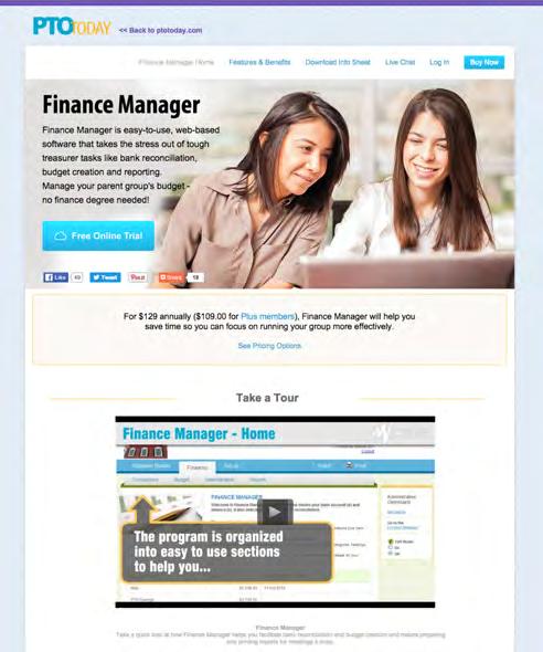 Money Matters Resource: Finance Manager Finance Manager is a web-based software created by PTO Today specifically for PTOs