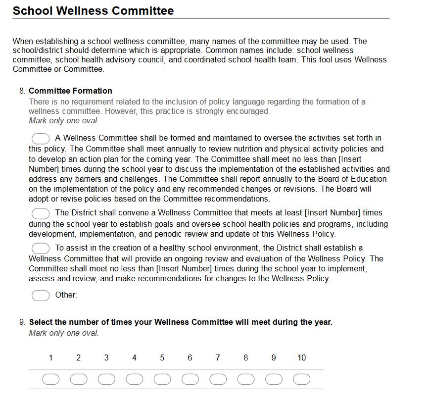 Team Nutrition Wisconsin Local Wellness Policy Builder Tool Online tool to create comprehensive school wellness