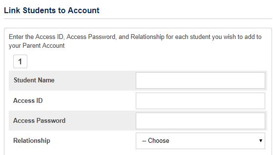 Re-enter Password Confirm your password f) Student Access Information - Information for a minimum of one student, including: The Student Name Access ID: Contact the