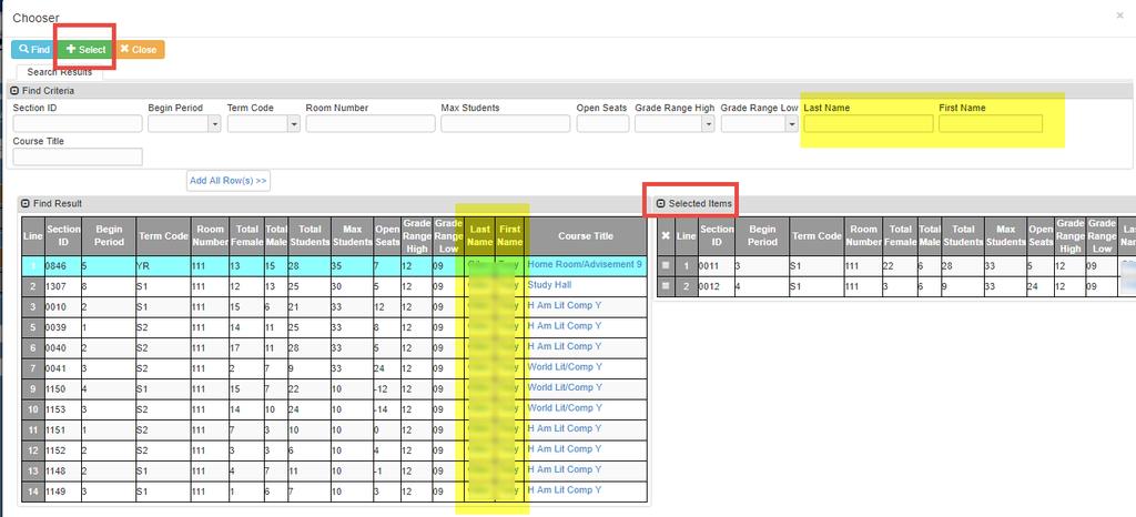 Searching By Staff Name a. Users can also search by teachers names. Enter a teacher s first or last name in the fields provided and click Find.