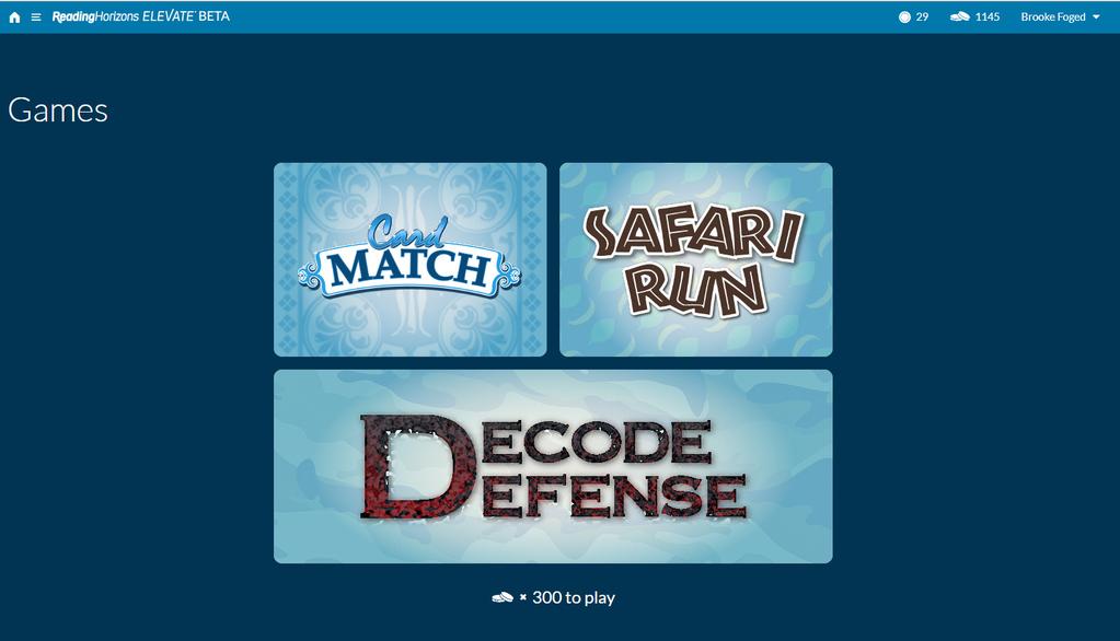 GAMES 1. The Games section contains three entertaining games that students can play to practice the skills they have learned in the lessons: Card Match, Safari Run, and Decode Defense.