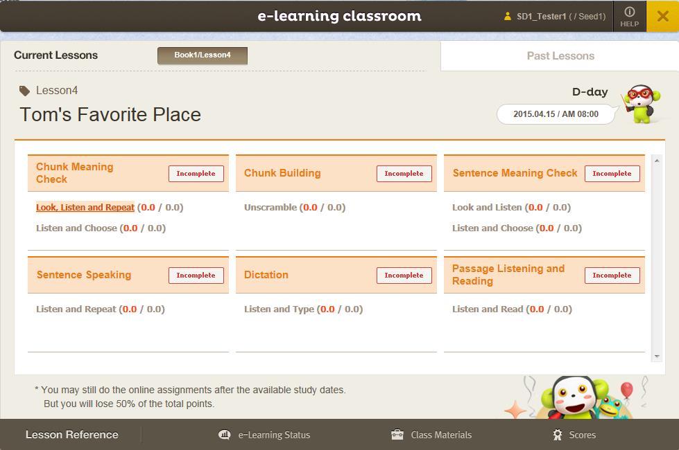 2) Giới thiệu lớp học trực tuyến e-learning Học sinh chỉ có thể truy cập vào lớp học trực tuyến e-learning thông qua chương trình April GATE 6 1 Các bài học: Lựa chọn bài học để tham gia học trực